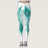 Peacock Turquoise moderne plumes Leggings blancs (Devant)
