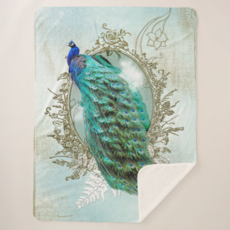 Peacock turquoise shabby chic Sherpa Blanket Deken