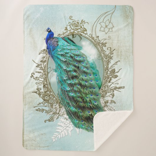Peacock turquoise shabby chic Sherpa Blanket Sherpa Deken (Voorkant)
