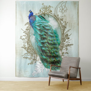 Peacock turquoise  shabbyvogel wandkleed