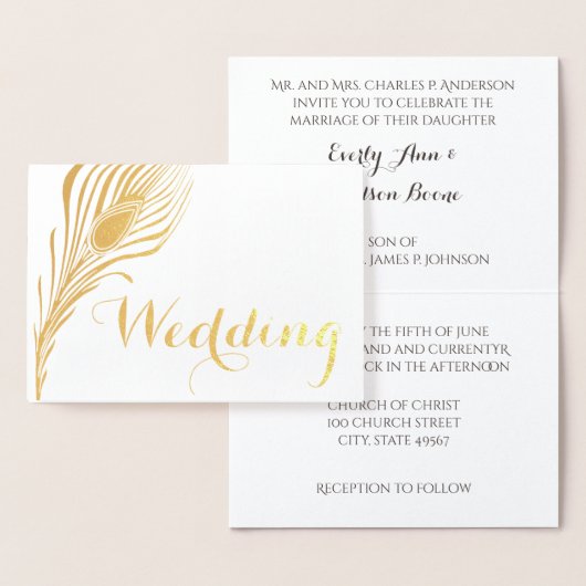 Peacock Typographie Gold Foil Mariage Invitations (Affichage)