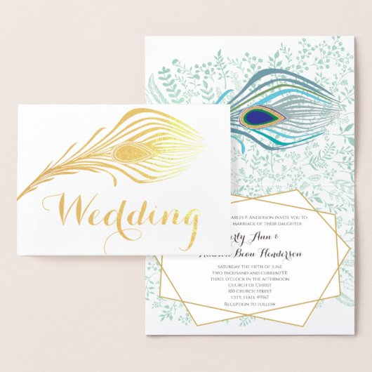 Peacock Typographie Silver Foil Mariage Invitation (Affichage)