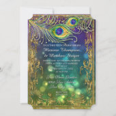 Peacock Veer Bruiloft Antiek  Masker Bokeh Kaart (Voorkant)