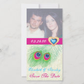 Peacock veer juweel hart bruiloft Save the Date (Voorkant)