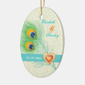 Peacock veer juweel hart bruiloft Save the Date Keramisch Ornament (Links)