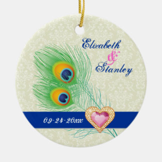Peacock veer juweel hart bruiloft Save the Date Keramisch Ornament