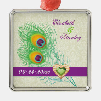 Peacock veer juweel hart bruiloft Save the Date Metalen Ornament