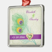 Peacock veer juweel hart bruiloft Save the Date Metalen Ornament (Links)