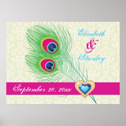 Peacock veer juweel hart trouwdag poster (Voorkant)