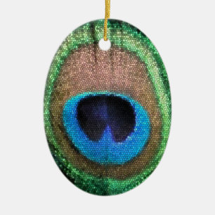 Peacock Veer met Glas in lood-effect Keramisch Ornament