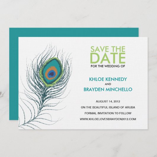 Peacock Veer sparen de Datum Save The Date (Voorkant / Achterkant)