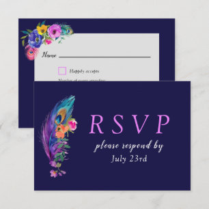 Peacock veren & bloemen Quinceañera RSVP Kaartje