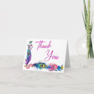 Peacock Veren & Bloemen Quinceañera Wit Bedankkaart