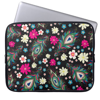 Peacock veren borduurwerk naadloos patroon laptop sleeve