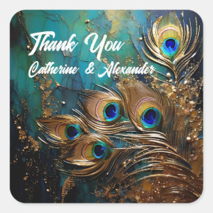 Peacock veren elegant vierkante sticker