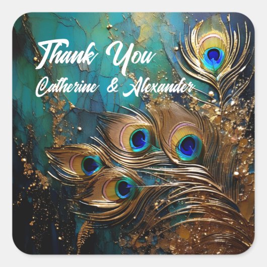 Peacock veren elegant vierkante sticker (Voorkant)