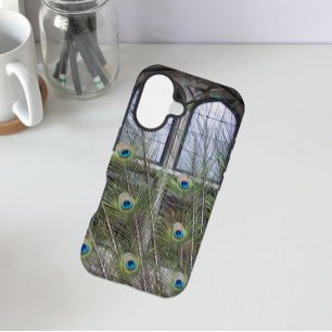 Peacock veren en gotische ramen iPhone 16 hoesje
