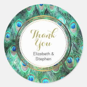 Peacock veren exotische wilde Waterverf dank u Ronde Sticker