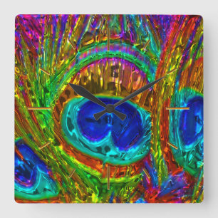 Peacock-veren Glas Art 1-opties voor wandklokken Vierkante Klok