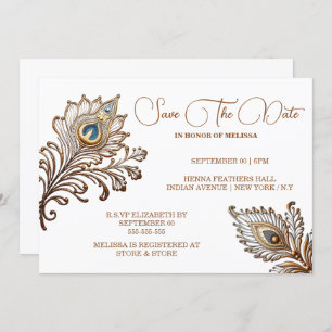 Peacock veren henna geïnspireerde save date kaart