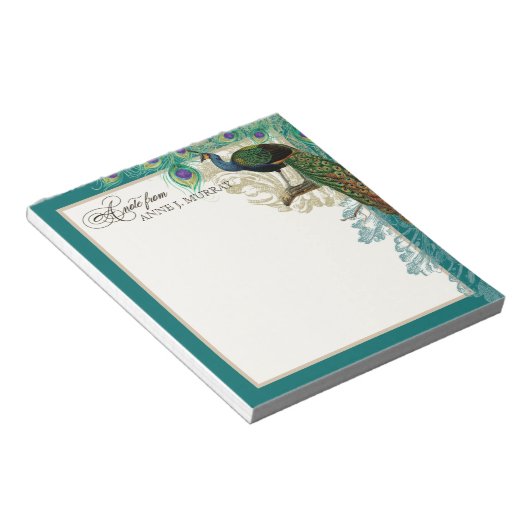  Peacock, veren in Etchings Swirl Antiek Notitieblok (Schuin)