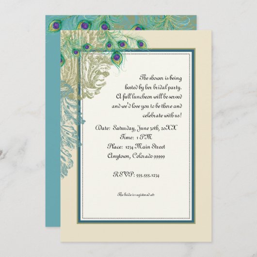 Peacock, veren in Etchings - Uitnodiging (Voorkant / Achterkant)