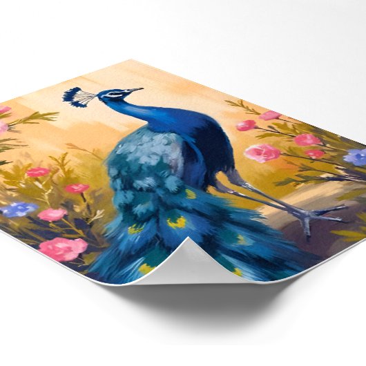 Peacock Veren Mooie Bloemen Dier Poster (Hoek)