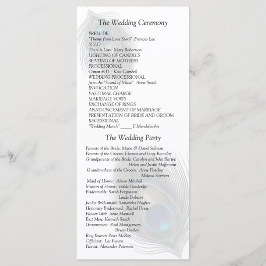 Peacock veren op zwarte bruiloft programma (Achterkant)