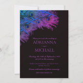 Peacock veren op zwarte bruiloft uitnodiging (Voorkant)