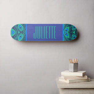 PEACOCK VEREN PATROON BLAUWGROEN GROEN BLAUW MET N SKATEBOARD