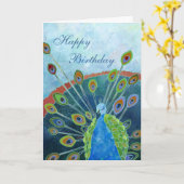 Peacock Verjaardag Kaart (Gele Bloem)