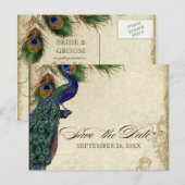 Peacock & Veters Formaal sparen de Datum Zwarte Ta Aankondigingskaart (Voorkant / Achterkant)