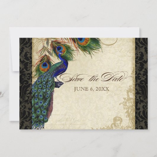 Peacock & Veters Formaal sparen de Datum Zwarte Ta Save The Date (Voorkant)