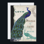 Peacock vintage 5 - Faire-part de mariage formel<br><div class="desc">Il y a une touche de fantaisie et d'amusement dans ce design avec deux paons vintages, l'un dans des couleurs intenses de cobalt, paon, et bleu aqua avec violet et vert, l'autre est un stylo et un dessin d'encre en bleu paon. Vous avez le choix entre des couleurs arrière -...</div>