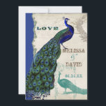 Peacock vintage 5 - Faire-part de mariage formel<br><div class="desc">Il y a une touche de fantaisie et d'amusement dans ce design avec deux paons vintages, l'un dans des couleurs intenses de cobalt, paon, et bleu aqua avec violet et vert, l'autre est un stylo et un dessin d'encre en bleu paon. Vous avez le choix entre des couleurs arrière -...</div>