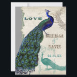 Peacock vintage 5 - Faire-part de mariage formel<br><div class="desc">Il y a une touche de fantaisie et d'amusement dans ce design avec deux paons vintages, l'un dans des couleurs intenses de cobalt, paon, et bleu aqua avec violet et vert, l'autre est un stylo et un dessin d'encre en bleu paon. Vous avez le choix entre des couleurs arrière -...</div>