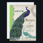 Peacock vintage 5 - Faire-part de mariage formel<br><div class="desc">Il y a une touche de fantaisie et d'amusement dans ce design avec deux paons vintages, l'un dans des couleurs intenses de cobalt, paon, et bleu aqua avec violet et vert, l'autre est un stylo et un dessin d'encre en bleu paon. Vous avez le choix entre des couleurs arrière -...</div>