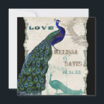 Peacock vintage 5 - Faire-part de mariage formel<br><div class="desc">Il y a une touche de fantaisie et d'amusement dans ce design avec deux paons vintages, l'un dans des couleurs intenses de cobalt, paon, et bleu aqua avec violet et vert, l'autre est un stylo et un dessin d'encre en bleu paon. Vous avez le choix entre des couleurs arrière -...</div>