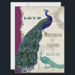 Peacock vintage 5 - Faire-part de mariage formel<br><div class="desc">Il y a une touche de fantaisie et d'amusement dans ce design avec deux paons vintages, l'un dans des couleurs intenses de cobalt, paon, et bleu aqua avec violet et vert, l'autre est un stylo et un dessin d'encre en bleu paon. Vous avez le choix entre des couleurs arrière -...</div>