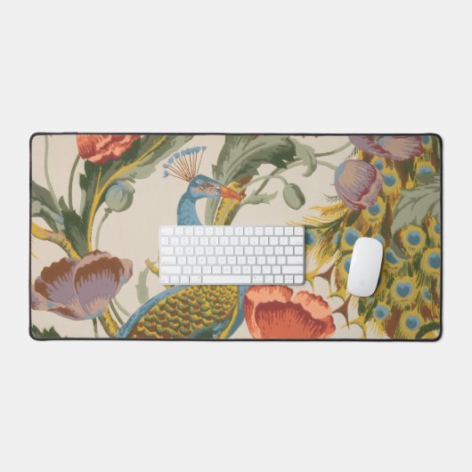 Peacock vintage avec Poppies roses et violettes (Clavier et souris)