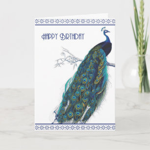 Peacock Vintage bleu - Bonne carte d'anniversaire