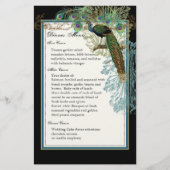 Peacock vintage, Plumes, Menu Dîner Feuille (Devant)