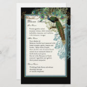 Peacock vintage, Plumes, Menu Dîner Feuille (Devant / Derrière)