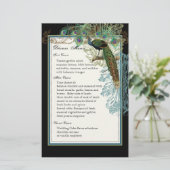 Peacock vintage, Plumes, Menu Dîner Feuille (Debout devant)