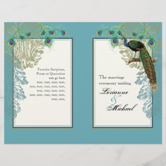Peacock vintage, Plumes - Programme de mariage (Devant)