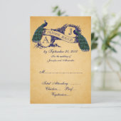 Peacock Vintage Wedding CARD RSVP | Bleu (Debout devant)