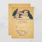 Peacock Vintage Wedding CARD RSVP | Bleu (Devant / Derrière)