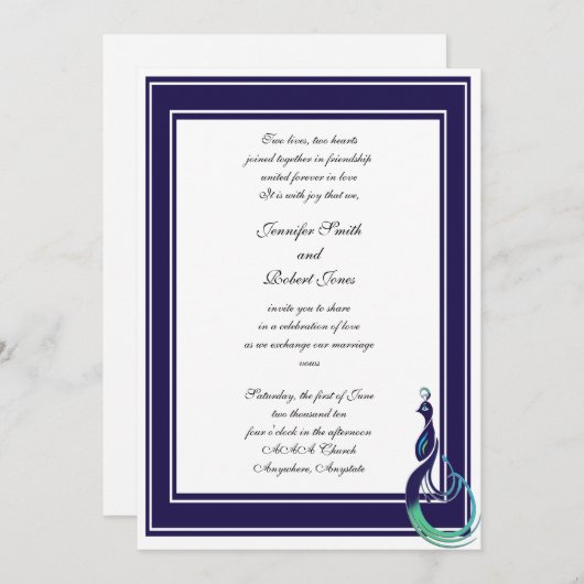 Peacock violet, Turquoise, Faire-part de mariage v (Devant / Derrière)