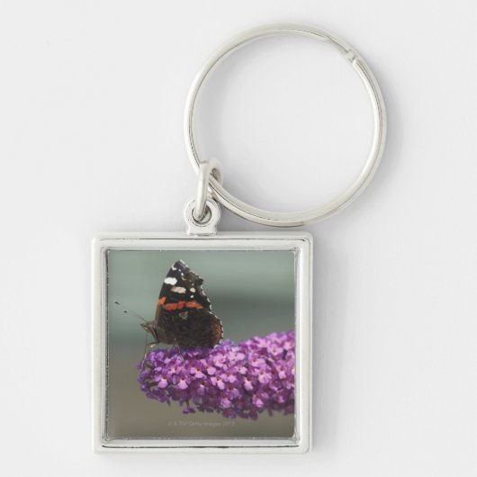 Peacock-vlinder op bloem sleutelhanger (Voorkant)