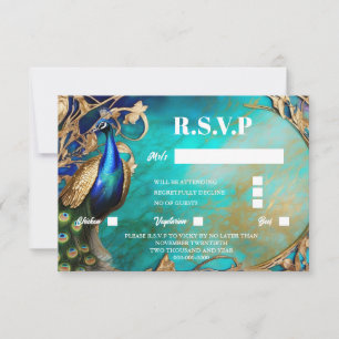 Peacock vogel elegante gemarmerde blauwgroen achte RSVP kaartje